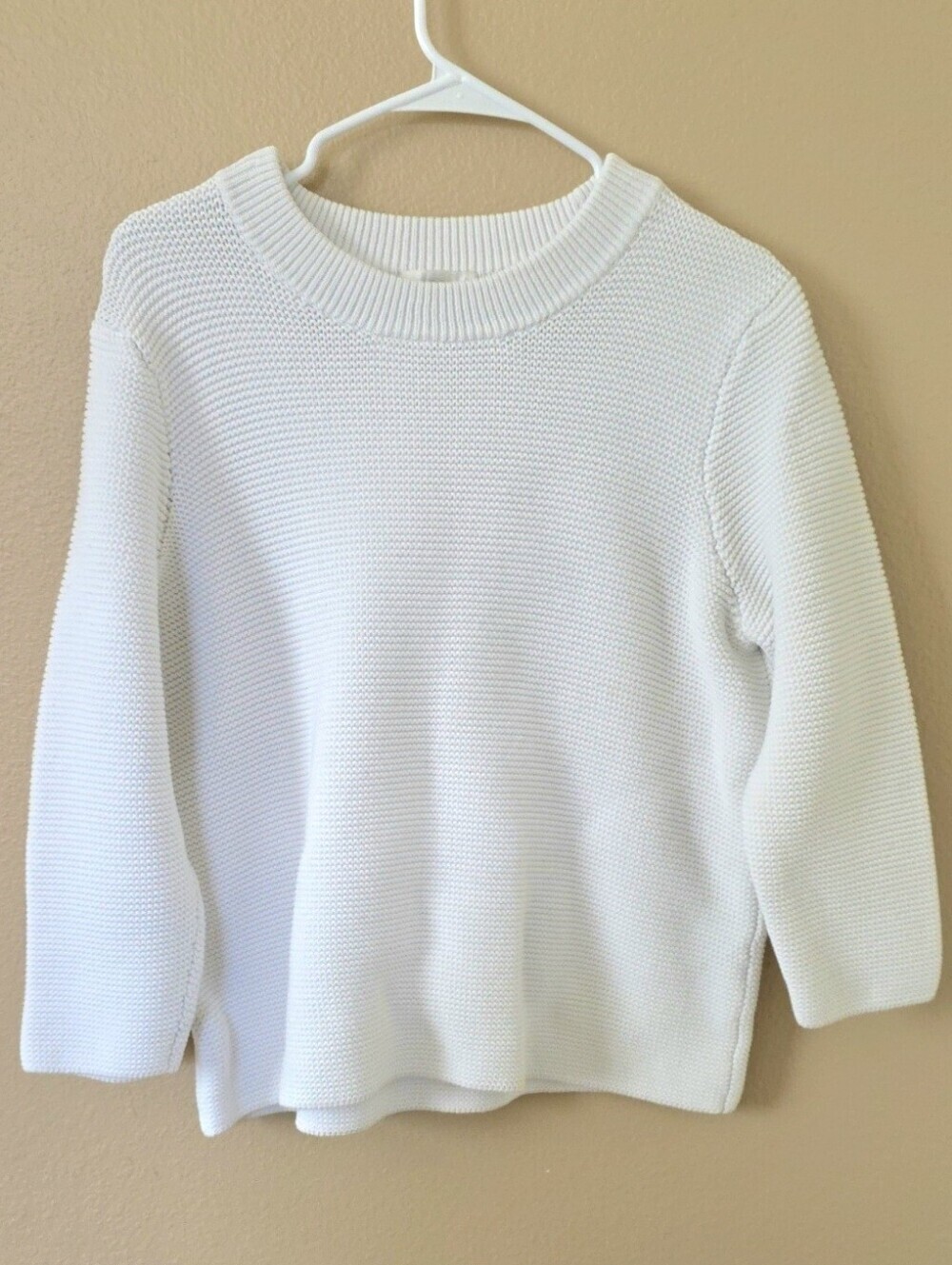 COS Womens White Neutral Chunky Knit 3/4 Sleeve Cotton Sweater - Size Large